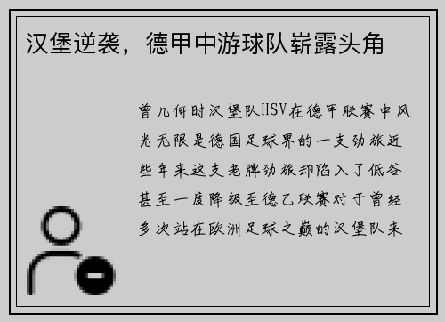 汉堡逆袭，德甲中游球队崭露头角